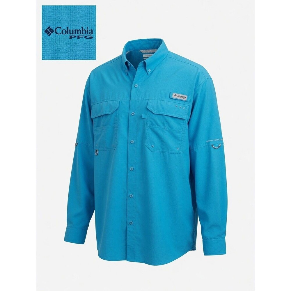 Columbia PFG Blood n Guts Omni-Shield Fishing Shirt Mens XXL Blue Long Sleev UPF